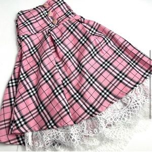 Pink Plaid Strawberry Lace Trim Skirt - Hot Topic size Medium